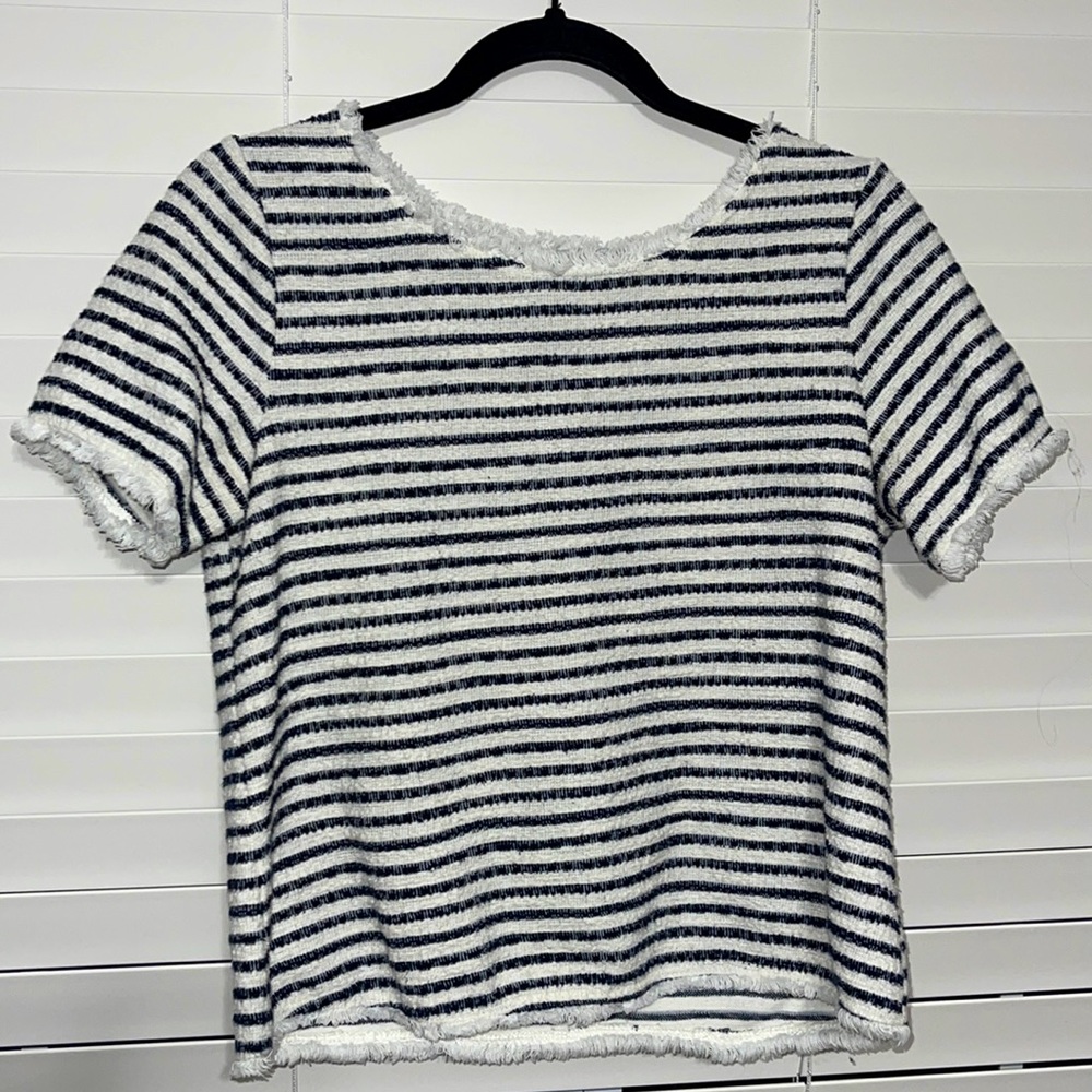 Short Sleeve Navy & White Stripped Top